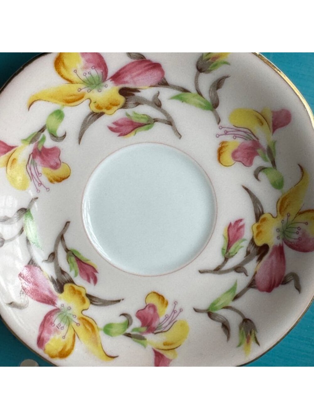 Japanese Jyoto China Floral Tea Cup & Saucer Set Porcelain 4-Piece Pastel Vtg - Picture 14 of 16